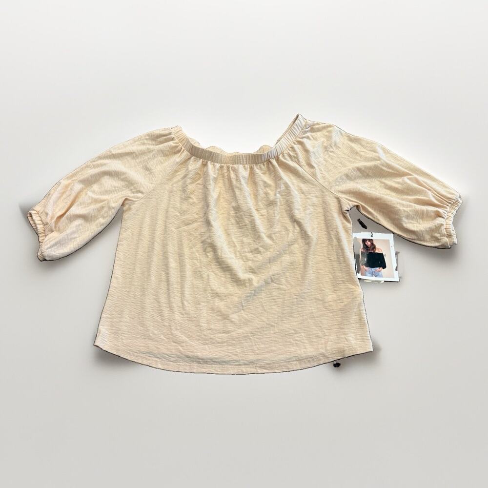 Nation Los Angeles Womens Beige 3/4 Sleeve Shoulderless 100% Cotton Shirt XS NWT